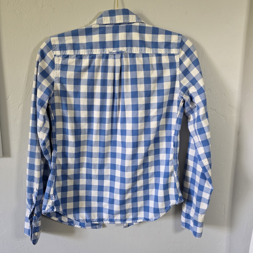 American Eagle Blue & White Plaid Button-Up Shirt β Size 0 β 100% Cotton Womens - Picture 10 of 16